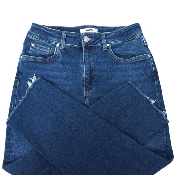 Mavi Jeans Cropped Capri Frayed Hem Size 27 Stretch Mid Rise Dark Wash Skinny - Picture 7 of 13
